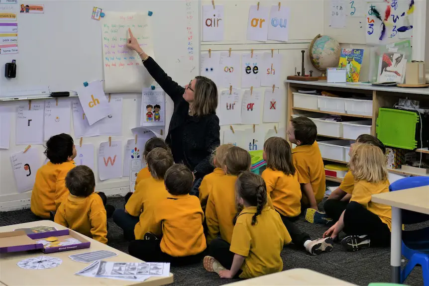 A teacher exemplifying one of the 10 essential classroom management skills as her class is focused and organised.