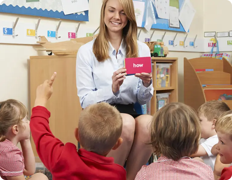 A teacher exemplifying one of the 10 essential classroom management skills as her class is focused and organised.